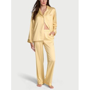 Піжама Glazed Satin Long Pajama Set Yellow Stripe